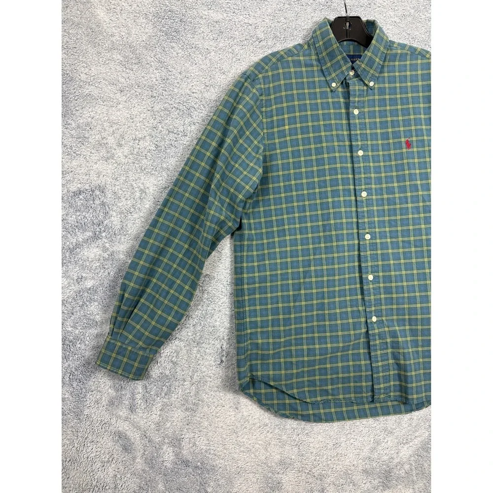 Polo Ralph Lauren Mens Plaid Button Down Shirt Blue Green Yellow Cotton‎ M 9391